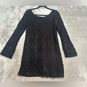 Fire Witchy Long Sleeve Lace Mini Dress Women’s Medium Black Goth